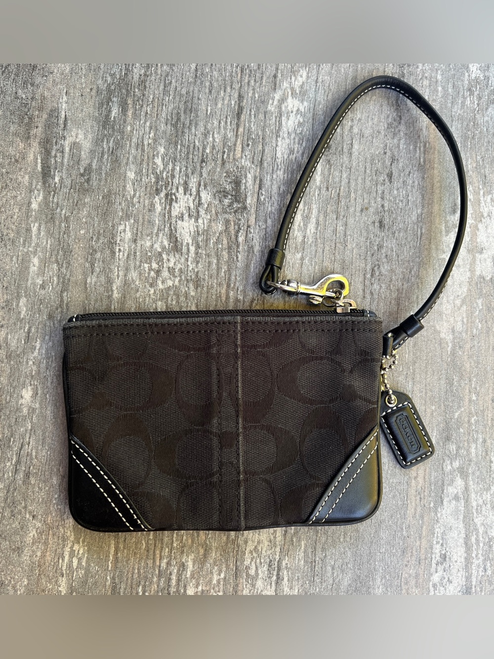 Coach Black Signature Canvas Wristlet with Leather Trim